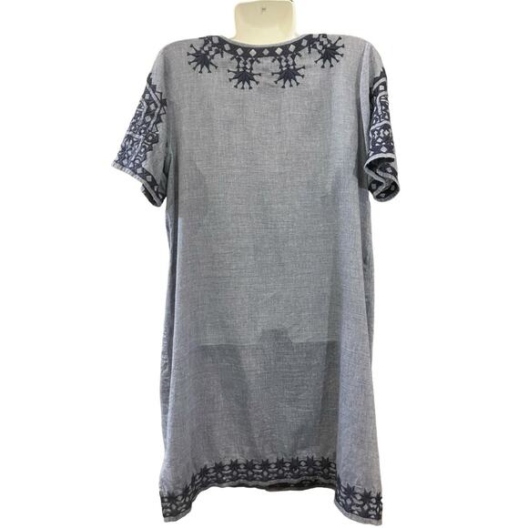 Rose & Rose Anthropologie Chambray Crochet Design Cotton Boho Casual Dress SZ L - Picture 3 of 11